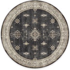 RUGGABLE Washable Vintage Area Rug – Verena Dark Wood 6 ft Round, Stain-Resistant, Non-Slip – Medium Machine Washable Rugs for Living Room, Bedroom, Hallway, Entryway & Office–with Cushioned Pad