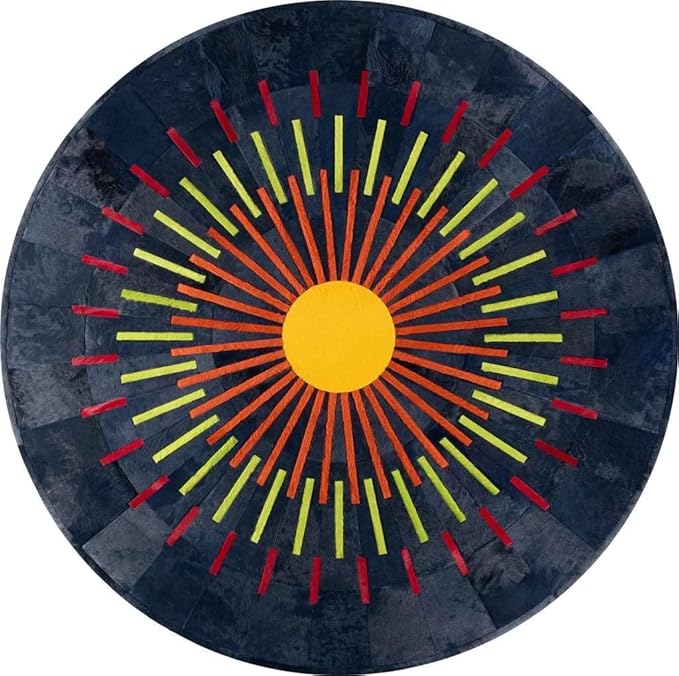 Sn Alef Home Round Designer Rug for Living Room | Handcrafted Black & White Boho Floor Carpet | Modern Ethnic Circular Mat for Home Décor & Meditation Space (Blue_9x9)