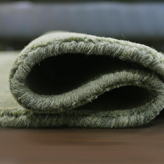 Hand Knotted Loom Wool ECO-Friendly Area Rugs - 6'x6', Octagon, Green Color, Solid Plain Design, High Pile Thick Handmade Anti Skid Area Rugs for Living Room, Bed Room (L00111)