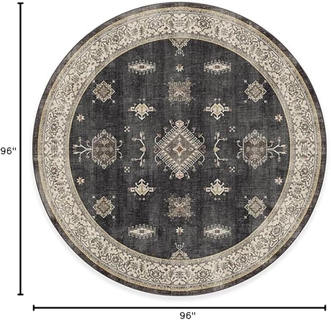 RUGGABLE Washable Vintage Area Rug – Verena Dark Wood 8 ft Round, Stain-Resistant, Non-Slip – Large Machine Washable Rugs for Living Room, Bedroom, Hallway, Entryway & Office–with Standard Pad