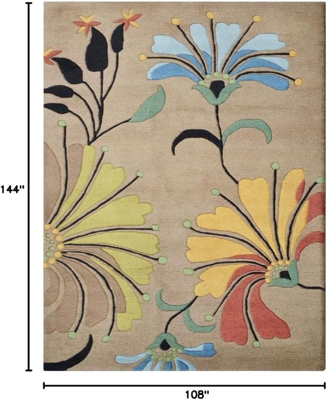 Rugsotic Carpets Hand Tufted Wool ECO-Friendly Area Rugs - 9'x12', Rectangle Shape, Camel, Floral Modern Design, High Pile Thick Handmade Anti Skid Area Rugs for Living Room, Bed Room (K00219)