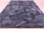 Modern Design Premium Cowhide Leather Carpet with Chevron Pattern, Area Rug (Black, 10x14)