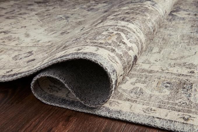 Loloi Hathaway Collection HTH-05 Steel/Ivory 3'-6" x 5'-6", .25" Thick Accent Rug, Soft, Durable, Printed, Modern, Low Pile, Non-Shedding, Easy Clean, Living Room Rug