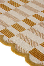 Hand-Tufted Wool Area Rug with Scalloped Edges, Neutral Beige Plaid Pattern, Cozy Soft Accent Rug for Living Room, Bedroom, and Nursery, Handmade Decorative Carpet, 1x1 Ft (Sample)