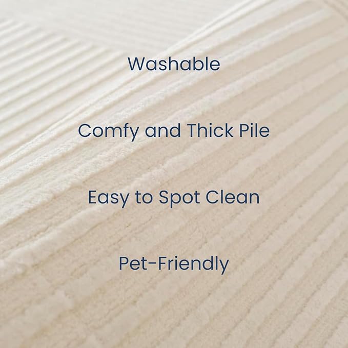 Revival Rugs Record 9'2"x12'2" Washable Area Rug for Living Room Bedroom - 100% Recycled Oeko-TEX Certified, Medium Pile, Beige, Cream
