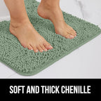 GORILLA GRIP Bath Rug Mat 44x26, Soft Absorbent Chenille, Quick Dry Microfiber Mats, Rubber Backing Washable Shower Floor Rugs, Bathmat Runner, US Designed Bathroom Home Decor Accessories Sage Green