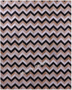 Modern Design Premium Cowhide Leather Carpet with Chevron Pattern, Area Rug (Beige/Black/Grey/Ivory, 9x15)
