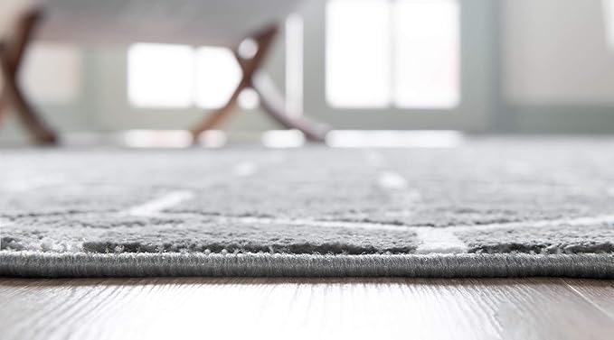 Rugs.com Lattice Trellis Collection Rug – 10 Ft Runner Gray Low-Pile Rug Perfect for Hallways, Entryways