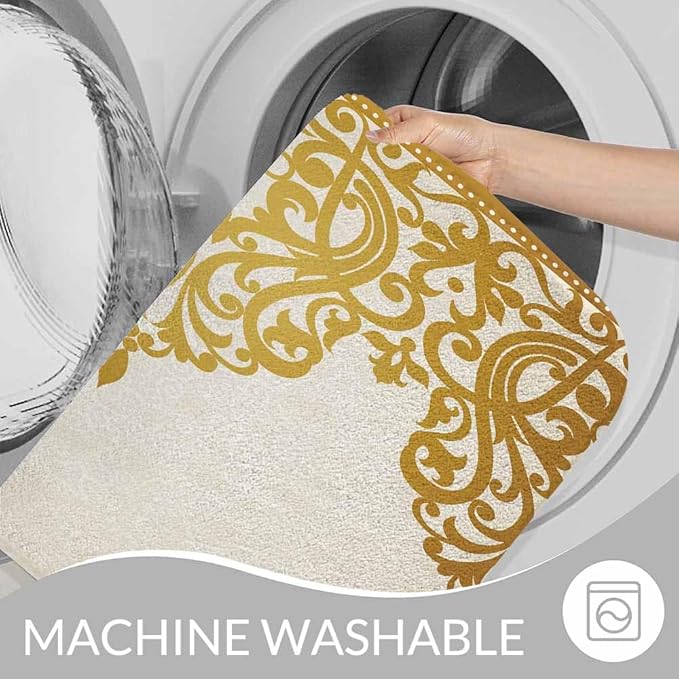 Floral Border Bath Mats for Bathroom Vintage Gold Flower Border Retro Victorian Style Pattern Floor Bath Rugs Machine Washable Bathmat Carpet Rug Room Decor for Shower Floor 20 X 31 Inch Mat