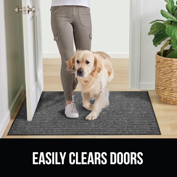 GORILLA GRIP Waterproof Traffic Guard Door Mat, 2 Pack Heavy Duty Entryway Mats, Strong Rubber Back Commercial Rugs for Office Hallway, Garage Floor and Home, Low Profile Carpet, 35x23, Light Gray