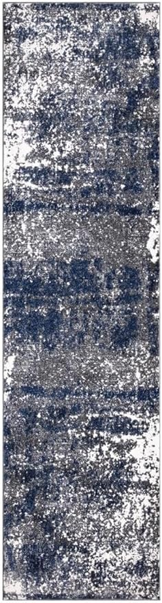 Keen Home Design Area Rugs - 2x14 Non-Shedding, Abstract Rugs for Kitchen, Living Room, Bedroom, Dining Room, Entryway - Size: 2'8" x 14', Navy/Grey/White