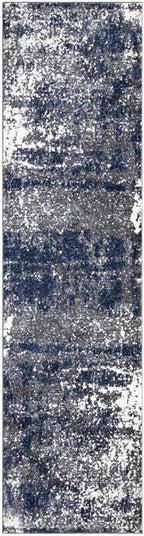 Keen Home Design Area Rugs - 2x16 Non-Shedding, Abstract Rugs for Kitchen, Living Room, Bedroom, Dining Room, Entryway - Size: 2'8" x 16', Navy/Grey/White