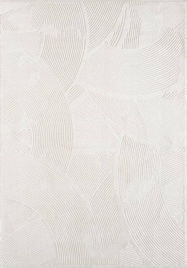 Abani Zen 4' x 6' Cream Rug – Neutral Brush Stroke Sandbrush Design, Medium Soft Area Rug for Living Room & Bedroom, Durable & Easy to Clean