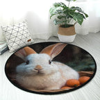 Soft and Cozy 3ft Small Round Rug Non-Slip, Washable Indoor/Outdoor Rug for Home Decor Adorable Bunny Eating Carrot Picnic Basket Print.