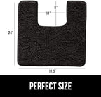 GORILLA GRIP Plush Absorbent Shaggy Chenille Bath Rug Mat for Square Toilet Base with Rubber Backing, Machine Washable Rugs, Soft Microfiber Contour Mats for Toilets, Bathroom Decor, Black