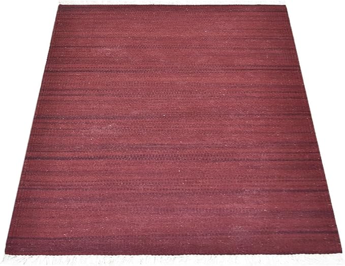 Rugsotic Carpets Hand Woven Flat Weave Kilim Wool ECO-Friendly Area Rugs - 9'x12', Rectangle Shape, Dark Red Color, Solid Plain Design, Low Pile Handmade Rugs for Living Room, Bed Room (D00111)