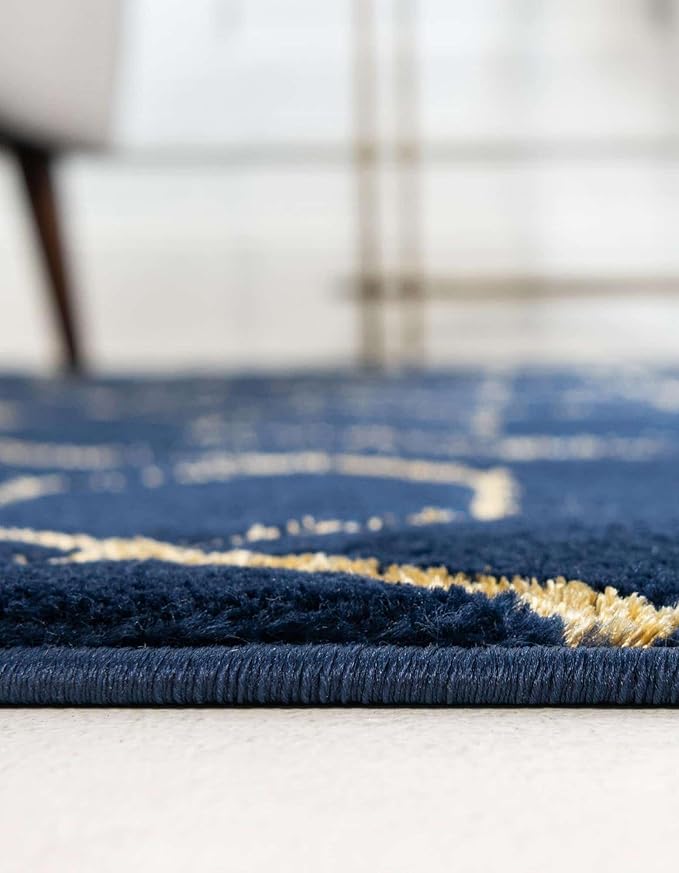 Unique Loom Glam Collection Area Rug - Trellis (3' 3' Round, Navy Blue Gold/ Gold)