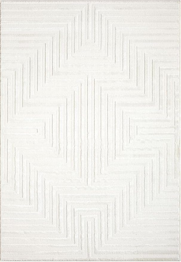 Abani Neutral Cream Area Rug 2' x 3' for Living Room, Bedroom - Tone-on-Tone Geometric Design - Durable & Easy to Clean
