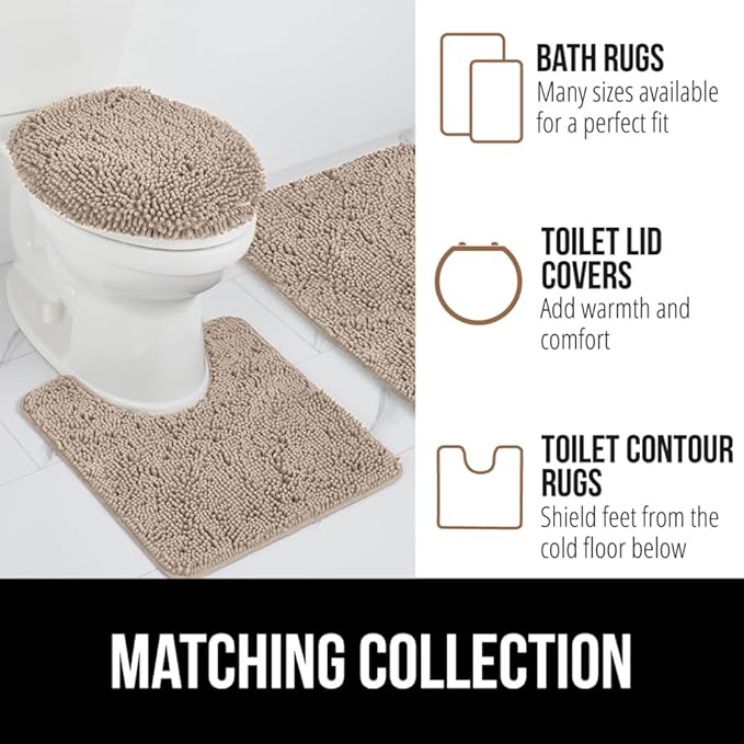 GORILLA GRIP Bath Rug Mat 42x24, Thick Absorbent Chenille, Quick Dry Microfiber Mats, Rubber Backing Washable Shower Floor Rugs, Bathmat Runner, US Designed Bathroom Home Decor Accessories Gray Beige