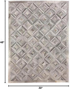 Premium Diamond Patterned Leather Area Rug - 2.5X4 ft - Silver- Luxury Non Slip Floor Accent for Dining Room, Living Room, Entryway, Elegant Collection Indoor Carpet