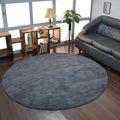 Hand Knotted Loom Wool ECO-Friendly Area Rugs - 8'x8', Round, Charcoal Color, Solid Plain Design, High Pile Thick Handmade Anti Skid Area Rugs for Living Room, Bed Room (L00111)