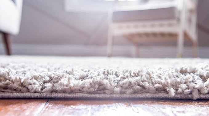 Unique Loom Davos Shag Collection Area Rug - Solid (5' 3" Square, Linen)