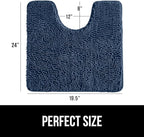 GORILLA GRIP Plush Absorbent Shaggy Chenille Bath Rug Mat for Oval Toilet Base with Rubber Backing, Machine Washable Rugs, Soft Microfiber Contour Mats for Toilets, Bathroom Decor, Navy Blu
