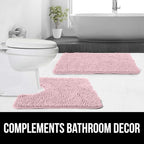 GORILLA GRIP Plush Absorbent Shaggy Chenille Bath Rug Mat for Oval Toilet Base with Rubber Backing, Machine Washable Rugs, Soft Microfiber Contour Mats for Toilets, Bathroom Decor, Lt Pink
