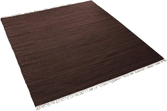 Rugsotic Carpets Hand Woven Flat Weave Kilim Wool ECO-Friendly Area Rugs - 8'x8', Square Shape, Dark Brown Color, Solid Plain Design, Low Pile Handmade Rugs for Living Room, Bed Room (D00111)