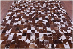 Modern Design Premium Cowhide Leather Carpet with Chevron Pattern, Area Rug (Brwon/White, 2x3)