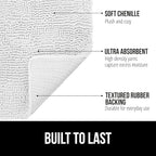 GORILLA GRIP Bath Rug Mat 60x24, Thick Soft Absorbent Chenille, Quick Dry Microfiber Mats, Rubber Backing Washable Shower Floor Rugs, Bathmat Runner, US Designed Bathroom Home Decor Accessories White
