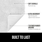 GORILLA GRIP Bath Rug Mat 70x24, Thick Soft Absorbent Chenille, Quick Dry Microfiber Mats, Rubber Backing Washable Shower Floor Rugs, Bathmat Runner, US Designed Bathroom Home Decor Accessories White