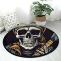 Washable Non-Slip Round Rug with Grinning Skull Electric Bass Design Perfect for Indoor & Outdoor Decor, Living Room, Bedroom, Dorm Room, and Office.