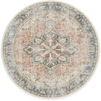 RUGGABLE Washable Vintage Area Rug – Kamran Coral 6 ft Round, Stain-Resistant, Non-Slip – Medium Machine Washable Rugs for Living Room, Bedroom, Hallway, Entryway & Office–with Standard Pad