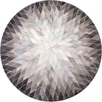 Cowhide Hairon Leather Round Rug, Geometric Patterned Circle Carpet for Living Room, Bedroom, Hall, Brown, 7×7ft