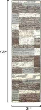 Superior Indoor Runner Rug, Jute Backed, Modern Geometric Patchwork Floor Decor for Bedroom, Office, Living Room, Entryway, Hardwood Floors, Rockwood Collection, 2' 7" x 10', Light Blue-Ivory