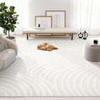 Abani Nomad Cream Tone-on-Tone Area Rug 2' x 3' for Living Room, Bedroom - Linear Curves Pattern - Durable & Easy to Clean