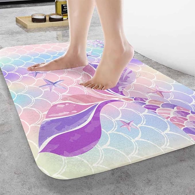 Mermaid Tail in Watercolor Bath Rugs for Bathroom Durable Flannel Bath Rug Clearance Mats for Forlaundry Room and Kitchen Decor Carpt Washable 15.7 x 23.6 Inch