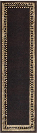Antep Rugs Alfombras Modern Bordered 2x7 Non-Skid (Non-Slip) Low Profile Pile Rubber Backing Indoor Area Runner Rugs (Brown Beige, 2' x 7')