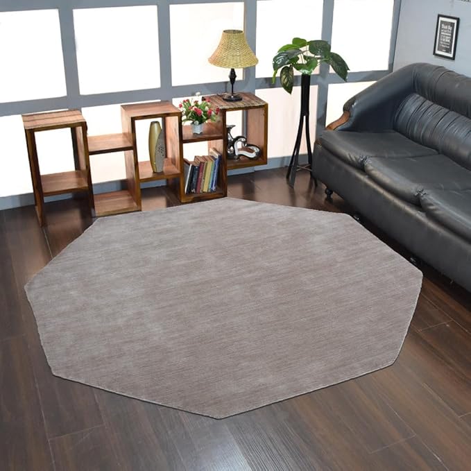 Hand Knotted Loom Wool ECO-Friendly Area Rugs - 10'x10', Octagon, Beige Color, Solid Plain Design, High Pile Handmade Anti Skid Area Rugs for Living Room, Bed Room (L00111)