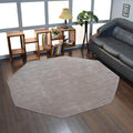 Hand Knotted Loom Wool ECO-Friendly Area Rugs - 8'x8', Octagon, Beige Color, Solid Plain Design, High Pile Thick Handmade Anti Skid Area Rugs for Living Room, Bed Room (L00111)