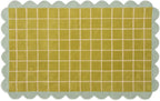 Checkered Wool Area Rug with Scalloped Border, Chartreuse Green & Cream Grid, Hand-Tufted, Soft Cut Pile, Modern Cottagecore Living Room, Bedroom & Nursery Carpet - 1x1 Ft (Sample)