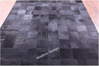Modern Design Premium Cowhide Leather Carpet with Chevron Pattern, Area Rug (Black, 9'6"x14'0)