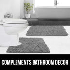 GORILLA GRIP Plush Absorbent Shaggy Chenille Bath Rug Mat for Square Toilet Base with Rubber Backing, Machine Washable Rugs, Soft Microfiber Contour Mats for Toilets, Bathroom Decor, Grey