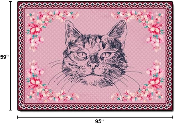 Cartoon Animal Pattern Area Rug Cute Cat Luxury Floral Decor for Carpet Farmhouse Bedroom Living Room Rugs Bathroom Kitchen Runner Mat Indoor Outdoor Non Slip Doormat 5' X 8'