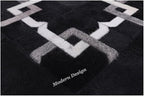 Modern Design Premium Cowhide Leather Carpet with Chevron Pattern, Area Rug (Black/Grey/White, 9x15)