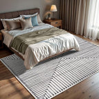 GLN Rugs Contemporary Collection - Machine Washable Area Rug, Contemporary Washable, Non Slip, Low Pile Chenille Rug, Living Room, Bedroom, Kitchen Rug (5' x 7' Black Beige)