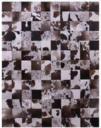 Modern Design Premium Cowhide Leather Carpet with Chevron Pattern, Area Rug (D.Brown/White, 9'6"x14'0)