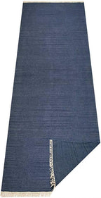 Rugsotic Carpets Hand Woven Flat Weave Kilim Wool 2'6''x6' Runner Area Rug Solid Blue D00111