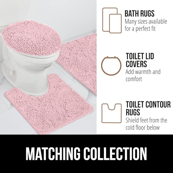 GORILLA GRIP Bath Rug Mat 60x24, Soft Absorbent Chenille, Quick Dry Microfiber Mats, Rubber Backing Washable Shower Floor Rugs, Bathmat Runner, US Designed Bathroom Home Decor Accessories Light Pink